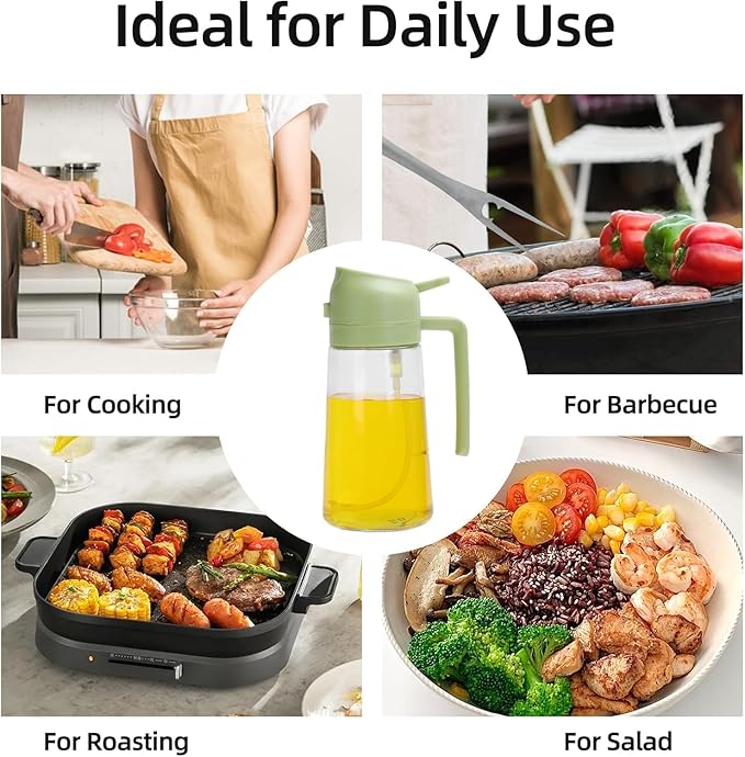 Aovdy Oil Sprayer for Cooking 16oz,2 in 1 Olive Oil Dispenser and Oil Sprayer - 470ml Olive Bottle Spray and Pour - Glass Oil Dispenser for Kitchen Cooking Salad BBQ (2PCS-Black & Green)