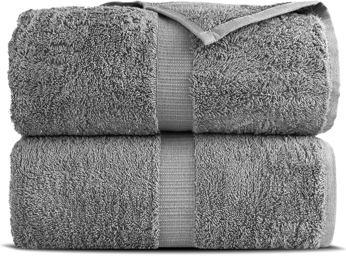 Towel Bazaar Premium Cotton Super Soft and Absorbent Turkish Towels (2-Piece Bath Sheet Towel, Gray)