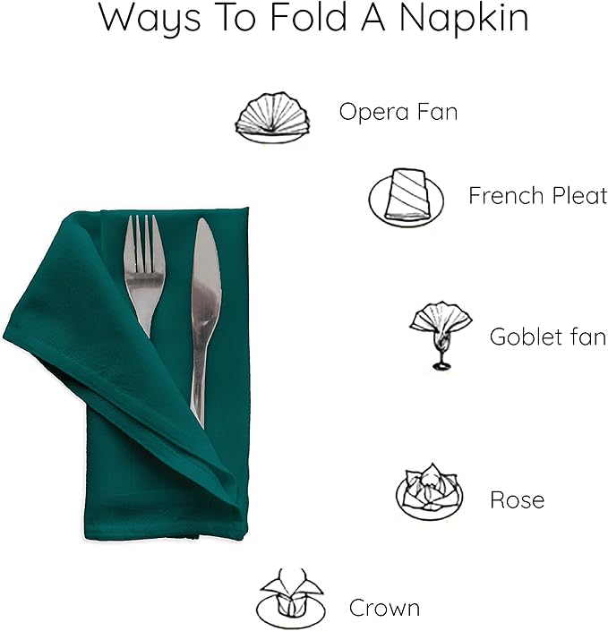 Encasa XO Emerald Cloth Napkins Set of 6, 17"x17" | Solid Color Cotton Dinner Napkins | Washable & Reusable Wedding Napkins for Holiday Dinners, Party, & Everyday Table Decor
