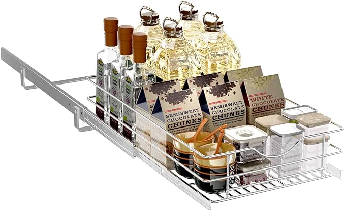 Pull Out Cabinet Organizer, (14½"W x 20" D) Soft Close Slide Out Drawer, 1 Tier Pull Out Cabient Shelf for Kitchen Base Cabinet Under Sink Space, Pantry Organization, Bathroom, Wire Basket