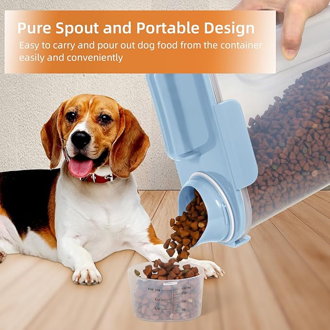 LEAWALK Airtight Small Cat Dog Pet Food Storage Containers BPA Free, with Large Pour Spout/1 Measuring Cup/ 4 Safety Locks and Double-layer Silicone Strip (Elegant Blue, 5L-1pack)