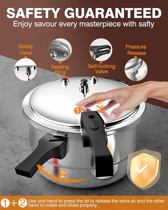 WantJoin 8Qt Aluminum Pressure Cooker w/Release Valve & Multiple Protective Devices,Pressure Canner Compatible with Gas & Induction Cooker,Canner Rack Included