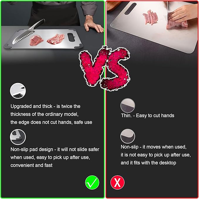 Titanium Cutting Board, 2026 New Upgrade 100% Pure Titanium Cutting Boards for Kitchen, Latest Thickened Version Thickness 0.06IN, Double-Sided Available Belt Guard Angle (14.8IN X 9.8IN)