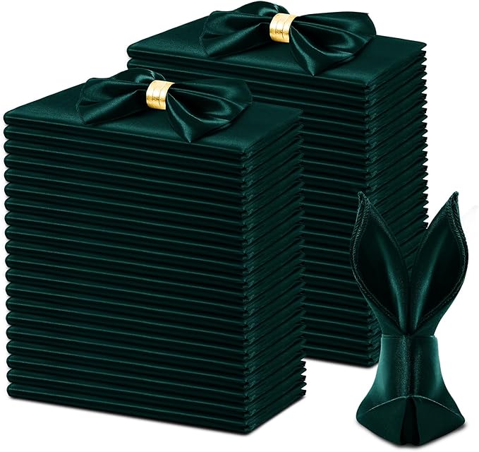 KKJIAF 50 Pack Hunter Green Square Satin Napkins 17x17 Inch Soft Smooth Cloth Napkins，Silky Table Napkin for Wedding Banquet Party Decoration