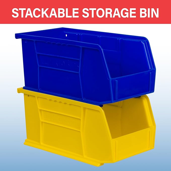 Akro-Mils 30230 AkroBins Plastic Storage Bins, Space-Saving Stackable Bins for Garage, Pantry, Craft Organization, 11" x 5" x 5", Red, 12-Pack