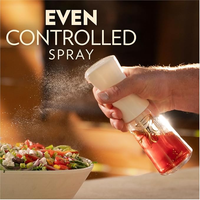 OLIVIA Signature Oil Sprayer for Cooking, 200ml Glass Olive Oil Sprayer, Continuous Cooking Spray Bottle with Portion Control, Olive Oil Dispenser for Kitchen, Air Fryer, Salad, BBQ (Golden Leaves)