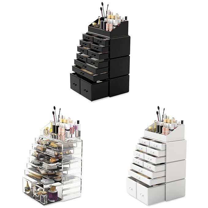Readaeer Makeup Cosmetic Organizer Storage Drawers Display Boxes Case with 12 Drawers (White)