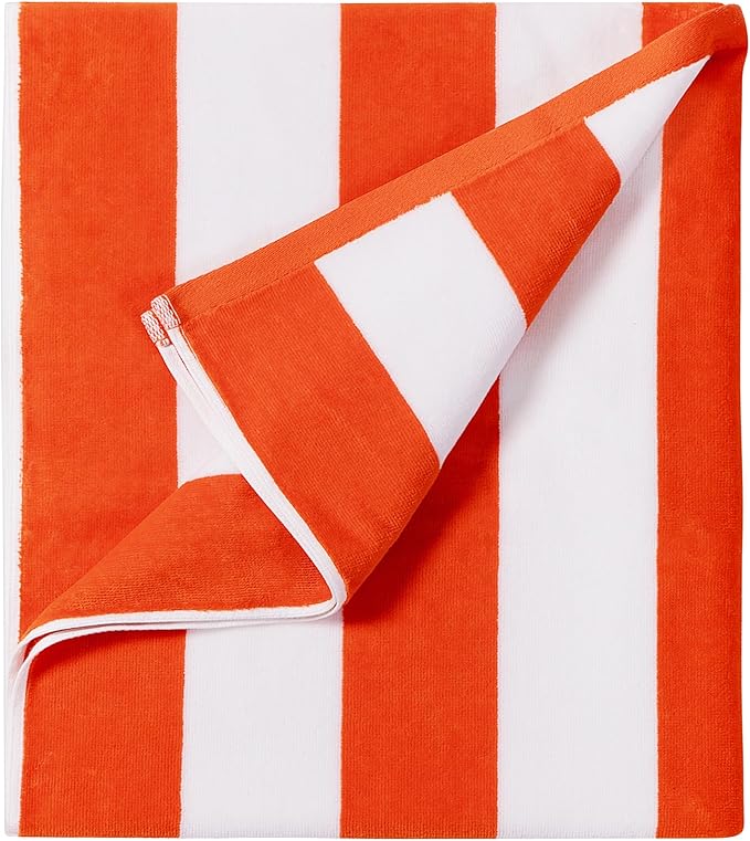 LULUHOME Large Oversized Beach Towel - Big Cotton 36 x 70 Inch Striped Pool Towel, Large Cabana Soft Swimming Towel for Adult Men Women,Orange