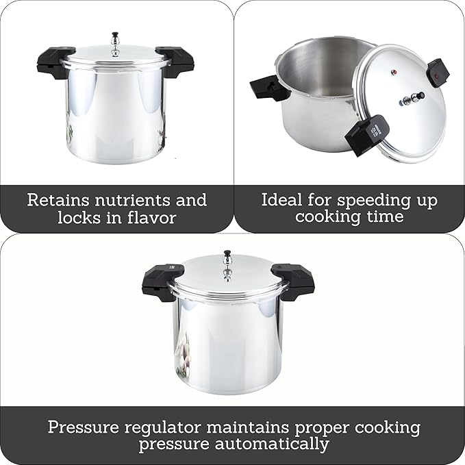 IMUSA USA A417-80808 22Qt Jumbo Stovetop Pressure Cooker with Regulator and Side Handles, Silver