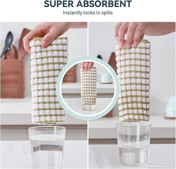 Egles 12 Packs Kitchen Dishcloths, 100% Cotton Grid Terry Dish Cloths 12" x 12" Ultra Soft Super Absorbent Dishrag Reusable Dishcloth, Multi-Purpose Quick Drying Hand Dish Towel Set with Hanging Loop