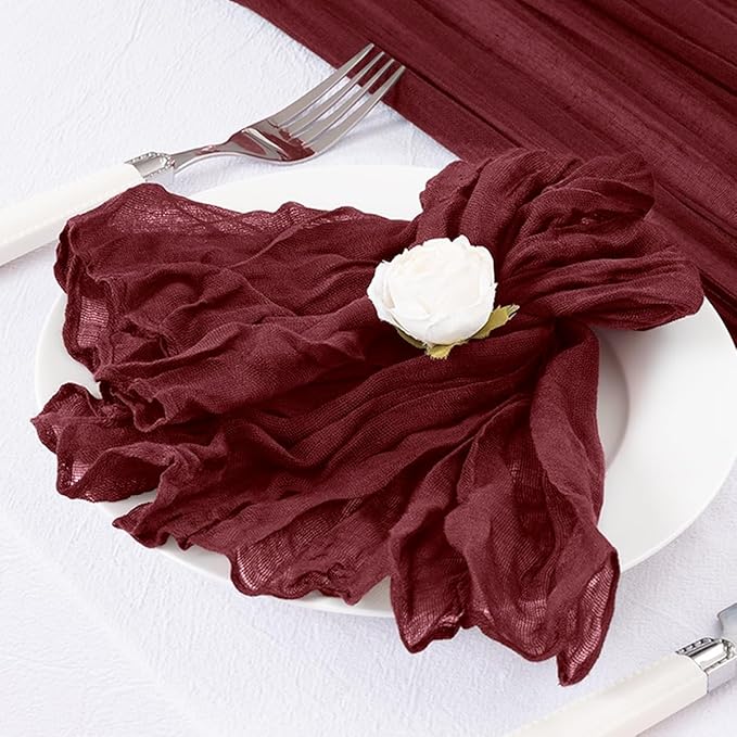 DeZerlor 20 Pack Burgundy Red Cheesecloth Napkins Spring Cloth Napkins Set of 20 Burgundy Dinner Napkins Bulk 21x21 Inches for Wedding Bridal Shower Baby Shower Parties