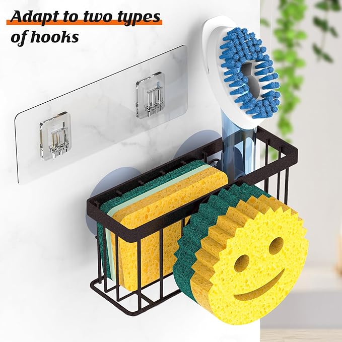 MURLONG Sponge Holder Smiley Face,Sink Caddy for kitchen Sink, Kitchen Organizer Sponge Holder with 2 PCS Suction Cups/1 PCS Adhesive Strips,Designed for Sponge,Soap,Dish brush,Scrubber-Bronze