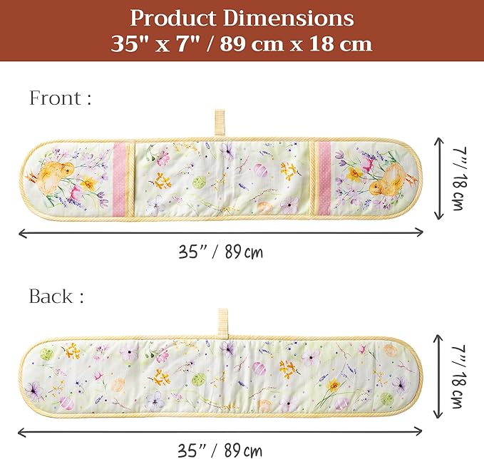 Maison d' Hermine Double Oven Mitts 100% Cotton 7"x35" Double Oven Mitt Heat Resistant BBQ Cooking Gloves with Loop Baking Grilling Gifts for Mothers Day Spring Summer (Easter Zest)