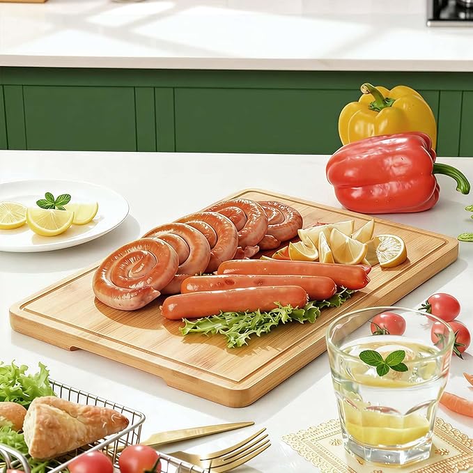 Zarler Bamboo Cutting Boards for Kitchen, 15.5x10.5 Durable Wood Cutting Board with Juice Grooves and Handles, Wooden Chopping Board for Meal Prep, XL Size, Ideal Kitchen Gift