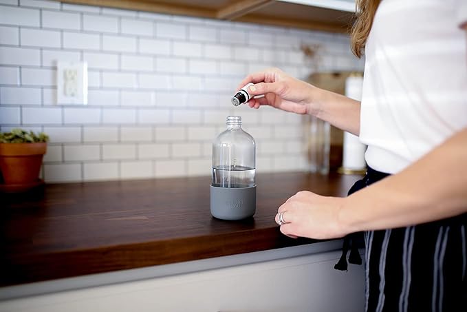 Clear Glass Spray Bottle with Silicone Sleeve for Cleaning Solutions, Essential Oils, Plants, Vinegar - 16 oz, Refillable, Food Safe (Steel Gray)