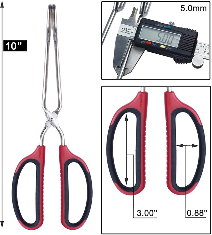 HINMAY Stainless Steel Scissor Tongs with Comfort-Grip Handle 10-Inch