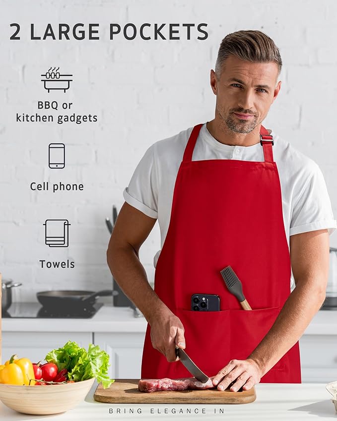 Syntus Apron for Men Women, Adjustable Cooking Kitchen Chef Aprons with 2 Pockets, Cotton/Polycotton/Polyester