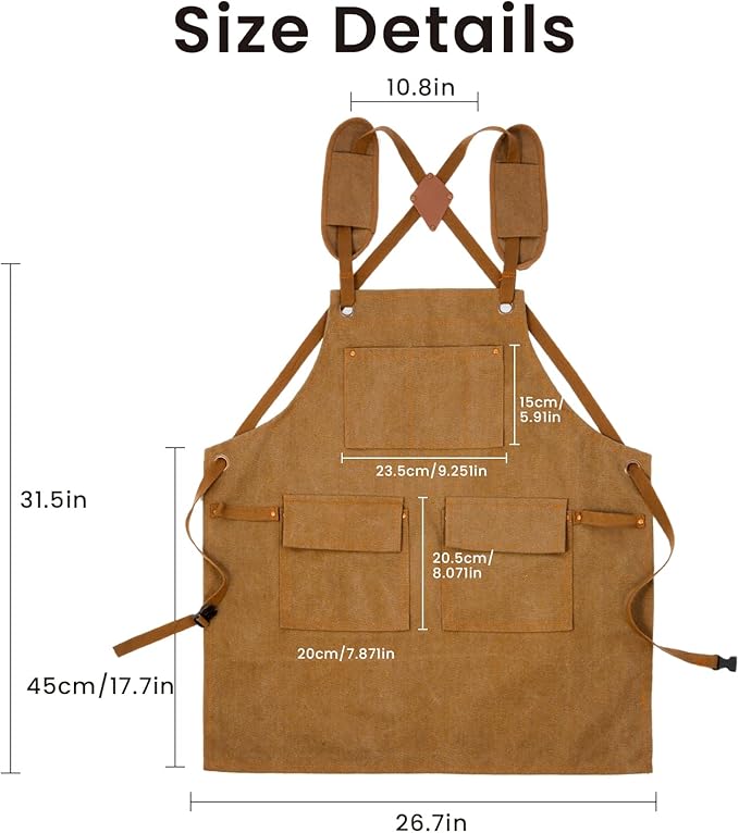 Work Apron with Pockets Thickened Waxed Canvas Apron Extended Adjustable Strap Waterproof Apron Protection for Men