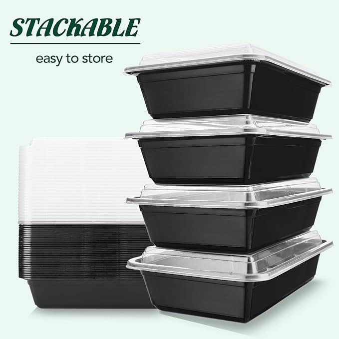 Glotoch 16oz 10-Pack Meal Prep Containers with Lids Reusable, plastic food storage containers sturdy leakproof, Microwave/freezer/dishwasher safe to go food containers, Black