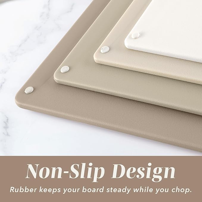 COOK WITH COLOR Non-Slip Cutting Board Set – Kitchen Essentials with Easy Grip Handle for Meat, Veggies, and Fruits, 4 Cutting Boards, Brown