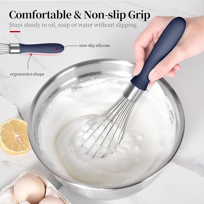 11.1inch Kitchen Wire Whisk, 18/10 Stainless Steel Metal Balloon Wisk （Medium, Midnight Blue）