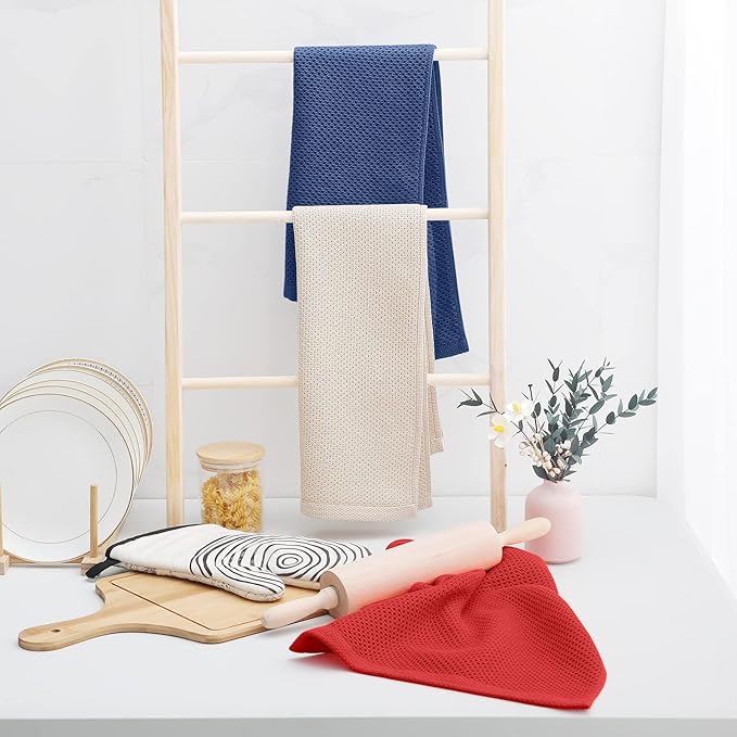 Homaxy 100% Cotton Waffle Weave Kitchen Towels, 3-Pack Ultra Soft Absorbent Dish Towels, Quick Drying Cleaning Towels, 13 x 28 Inches, Navy Blue