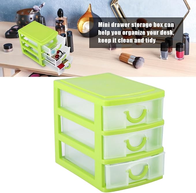 3 Tier Plastic Drawer Organizer with Adjustable Dividers, Compact Detachable Storage Box for Jewelry Makeup Accessories, Multi Purpose Home Office Bathroom Organization (3 Layers of Green)