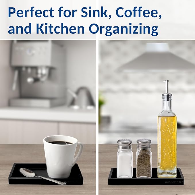 Spacewiser Countertop and Vanity Tray - 2 PC Small 7.7" Silicone Bathroom Trays, Kitchen Soap Tray, Dish Sponge Soap Holder Kitchen Sink Organizer Caddy, Bathroom Counter Trays for Lotion Dispenser