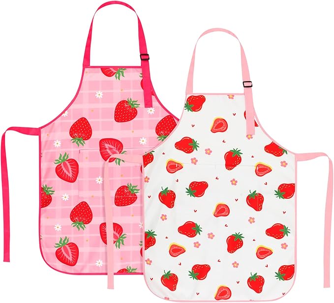 2 Pack Kids Apron, Cute Cooking Aprons, Waterproof Art Apron with Pockets, Toddler Painting Artist Apron Adjustable