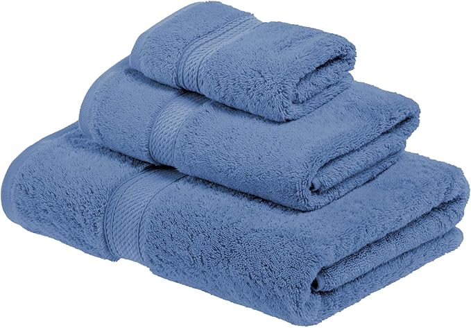 SUPERIOR Egyptian Cotton Pile 3 Piece Towel Set, Includes 1 Bath, 1 Hand, 1 Face Towel/Washcloth, Ultra Soft Luxury Towels, Thick Plush Essentials, Guest Bath, Spa, Hotel Bathroom, Denim Blue