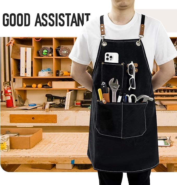 Aprons For Women Men With Large Pockets, Waterproof Cotton Chef Aprons For Cooking Server Grilling Bbq Kitchen
