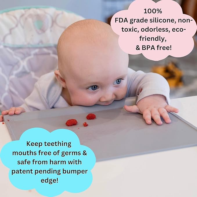The Table Tyke Silicone Placemat with Table Edge Bumper for Baby Toddler Suction Cup Safety Mat (Slate Grey)