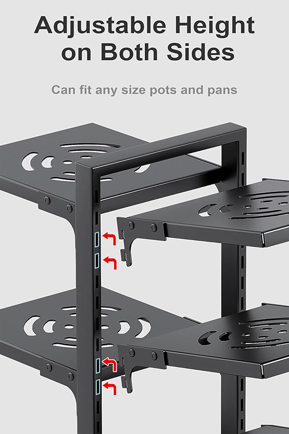 Pots and Pans Organizer for Cabinet, Heavy Duty Pot Pan Rack under Sink Organizers and Storage，Kitchen Cabinet Organizer with 5 Adjustable Tiers