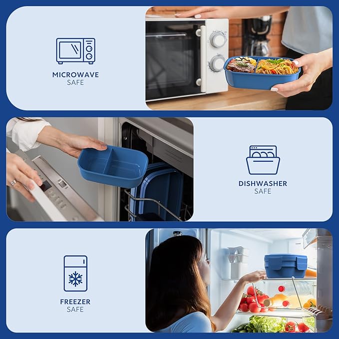HOMETALL Stackable Bento Box Adult Lunch Box, Large Capacity 1900ml Lunchbox with Utensil Set, Leak-Proof for Dining Out, Work, Picnic, School