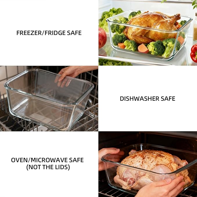 220oz/6500ml/28cup Extra Large Glass Storage Containers with Airtight Lid - Borosilicate Large Glass Food Storage for Rotisserie Chicken, Turkey - XL Big Glass Soup Bowls Freezer to Oven Safe