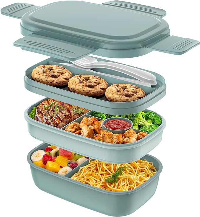 HOMETALL Adult Lunch Box,3 Stackable Bento Lunch Containers for Adults, Modern Minimalist Design Bento Box with Utensil Set, Leak-Proof Lunchbox for Dining Out, Work, Picnic