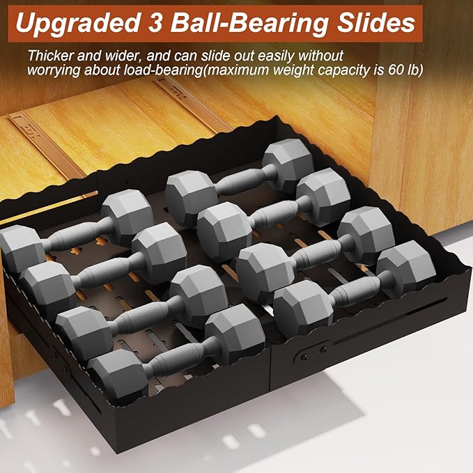 Expandable Pull Out Cabinet Organizer - Adjustable Width 12-18" & Depth 13-23", 3-Rail Heavy Duty Slide Out Drawer, No-Drills Adhesive Mount, Fits Lip & Lip-Free Cabinets(Black)