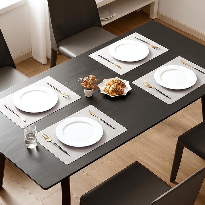 MOSAYT Vinyl Placemats Set of 12-12 X 17 Inch - Faux Leather 100% Waterproof Oil-Proof Wipeable PU Place Mats, Heat Resistant Reversible Table Mats for Kitchen, Dining, Outdoor (Light Grey)