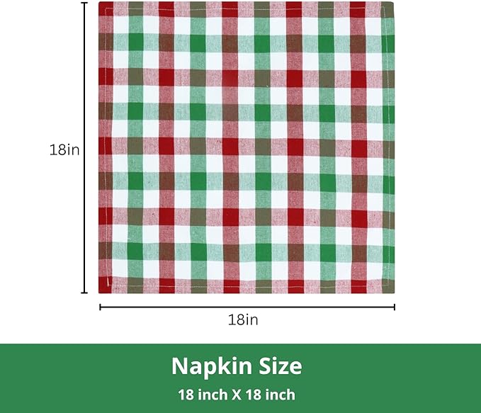 PurpleEssences Buffalo Plaid Cloth Napkins - Mitered Corners - Spring Easter Summer - Gingham Check Dinner Napkin - Set of 12-100% Cotton - 18x18 Inch - Reusable Washable - Red Green White