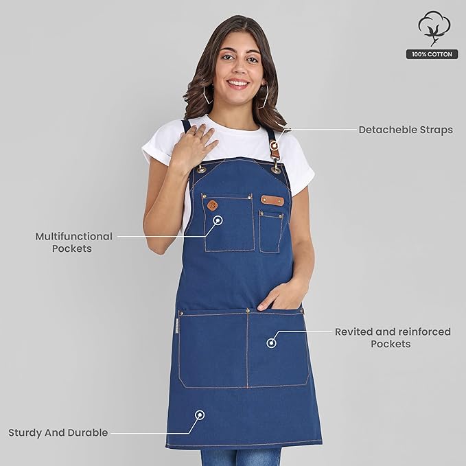 Chef Apron, Recycled Cotton Kitchen Apron with an Adjustable Neck with Long Ties, for cooking, baking