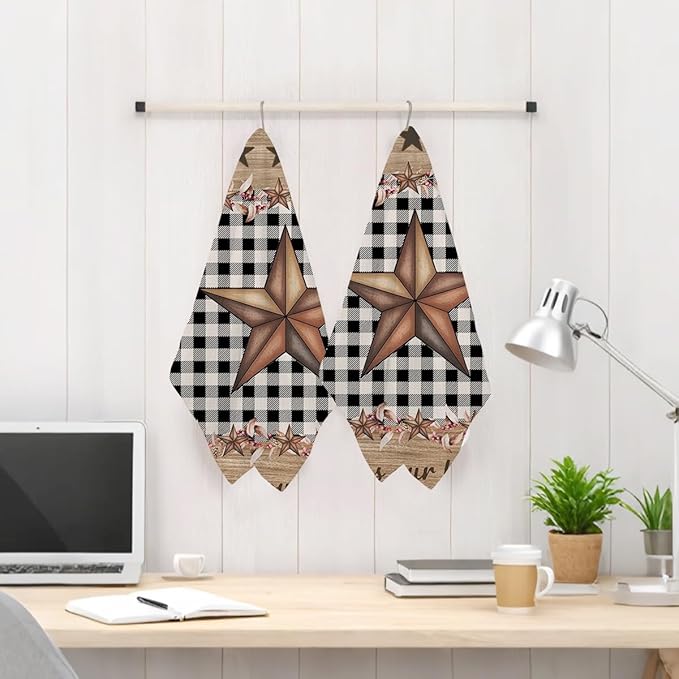 Jztco 2 Pcs Western Kitchen Towels, Western Texas Star Reusable Hand Tea Towel, Microfiber Dish Cloths for Drying Dishes, Waffle Dish Towels for Bathroom Kitchen Decor, Star Gifts for Women Mom