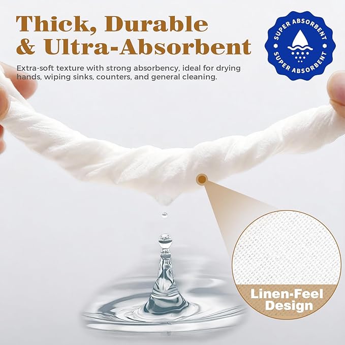 GINKGO 200 Pack Disposable Linen-Feel Guest Hand Towels, Thick & Absorbent Paper Hand Napkins, Cloth-Like Bathroom Towels for Everyday, Wedding, Party & Kitchen – White