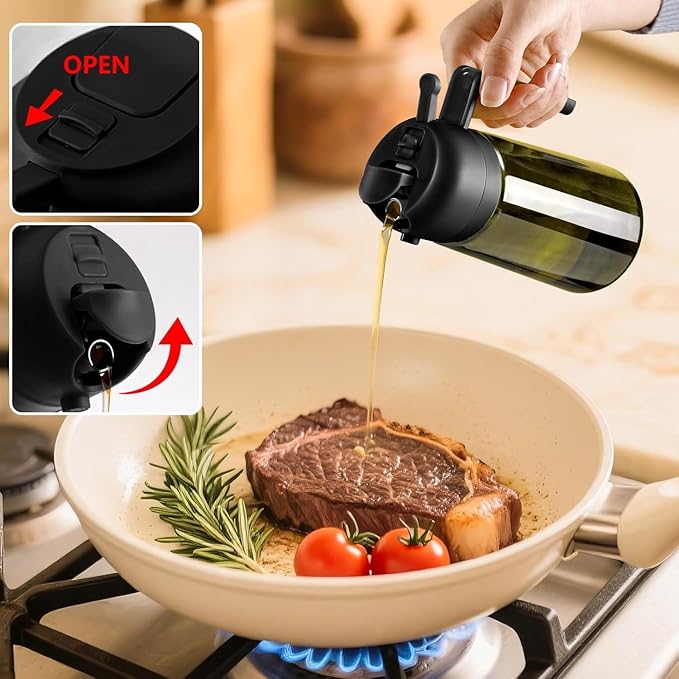 SWEET VIEW - Olive Oil Sprayer for Cooking, 16oz/470ml Glass Light-Proof Oil Pourer for Kitchen with Stickers for Air Fryer, Cooking, Salad, and BBQ with Stickers