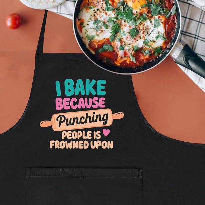 Funny Aprons for Women with 2 Pockets, Adjustable Kitchen Apron for Cooking, Baking Gifts for Birthday Christmas