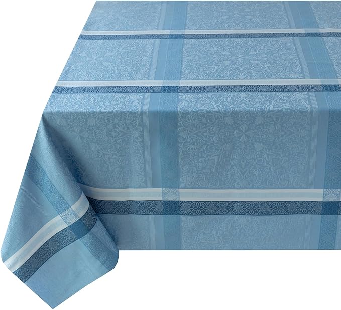 Benson Mills Ravenna Yarn Dyed Jacquard Heavyweight Fabric Table Cloth, Everyday, Parties, Weddings, Holiday, Spring, Summer, and Easter Tablecloth (60" x 104" Rectangular, Blue)