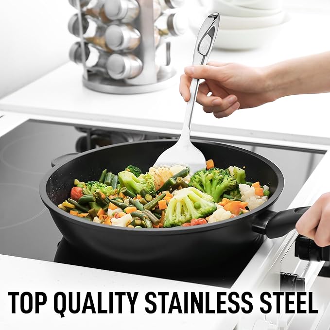 Zulay Kitchen Stainless Steel Solid Turner - 15” Large Metal Spatula for Cooking, Frying & Grilling - Durable, Heat-Resistant & Dishwasher Safe Kitchen Utensil for Everyday Use