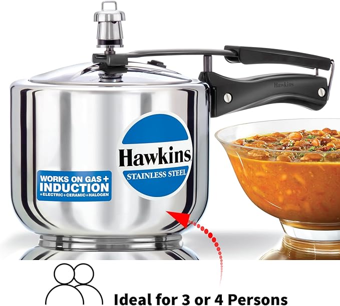 Hawkins Pressure Cooker, Stainless Steel Inner Lid Cooker, Tall Design Cooker, Induction Cooker, Silver Hss3T, 3 Liter 3 Litre