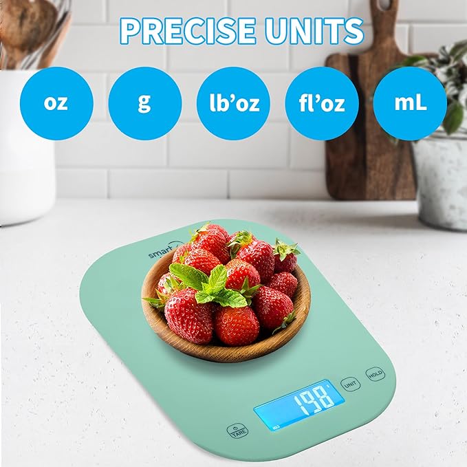 Smart Weigh Mint Green Digital Kitchen Scale for Cooking, Weight Loss, Calorie Tracking, Baking, Food Portion Control, and Meal Prep - Accurate Measurements in Grams and Ounces