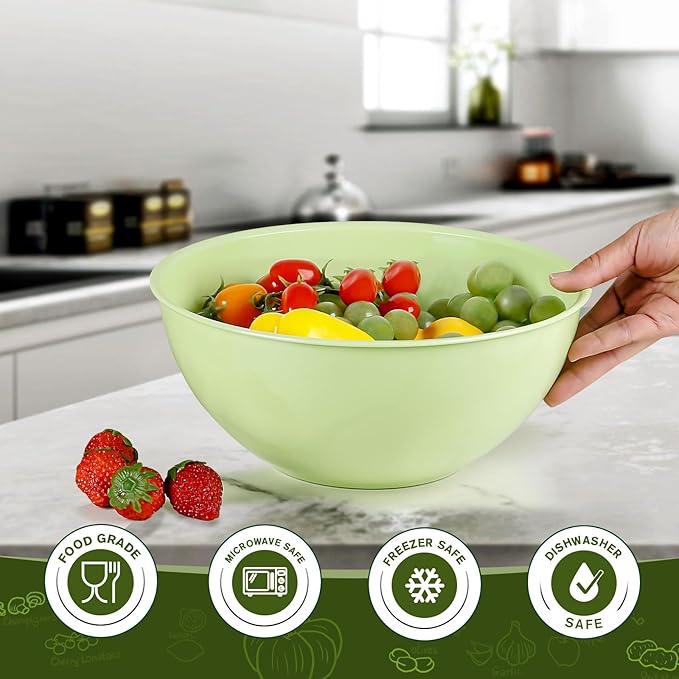 Greentainer 4-Piece Plastic Mixing Bowl Set, 113oz Lightweight Serving Bowls, Large Salad Bowls for Baking,Prepping, Cooking and Serving Food, Dishwasher & Microwave Safe