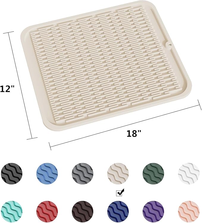 ZLR Large Silicone Dish Drying Mat (16" x 18") - XL Heavy Duty Drainboard Mat for Pots, Pans & Family Loads - Heat Resistant Trivet & Counter Protector, Easy Clean (Cassava White)